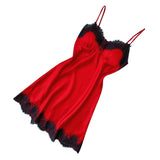 Max Women Sexy Lace Trim Satin Nightdress Lingerie Sleepwear Night Gown Red 3XL