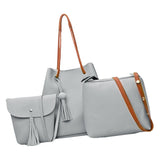 Women's Leather Tote Purse and Handbags Set Light Gray