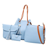 Women's Leather Tote Purse and Handbags Set Light Blue