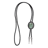 Mens Leather Opal Bolo Tie Western Cowboy Shirt Necktie Leather Rope Green