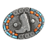 Men's Western Bohemian Indian Jeans Retro Style Belt Buckle with Totem Boots