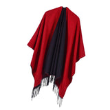 Ladies Warm Shawl Wrap Open Front Poncho Winter Cardigan Sweater Red