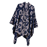 Womens Leopard Print Shawl Wrap Open Front Poncho Cape Scarf Navy Blue