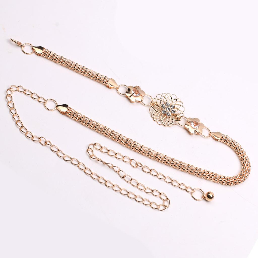 Women's Hollow Diamond Fashion Metal Waist Chain Belt Flower Chain Belt
