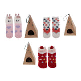 Max Women Kids Socks Christmas Fluffy Cartoon Coral Fleece Stocking  Red Santa
