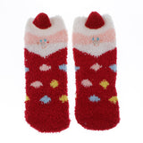 Max Women Kids Socks Christmas Fluffy Cartoon Coral Fleece Stocking  Red Santa