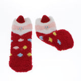 Max Women Kids Socks Christmas Fluffy Cartoon Coral Fleece Stocking  Red Santa