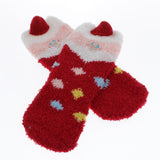 Max Women Kids Socks Christmas Fluffy Cartoon Coral Fleece Stocking  Red Santa