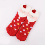 Max Women Kids Socks Christmas Fluffy Cartoon Coral Fleece Stocking  Red Santa