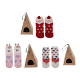 Max Women Kids Socks Christmas Fluffy Cartoon Coral Fleece Stocking  Red Santa