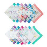 12pcs Womens Vintage Floral Print Cotton Handkerchief Pocket Hanky Bulk Set