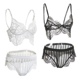 Maxbell Women Sexy White Lace Bra Panty G-String Lingerie Sleepwear Bodysuits S