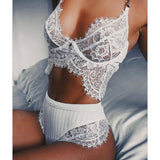Maxbell Women Sexy White Lace Bra Panty G-String Lingerie Sleepwear Bodysuits S