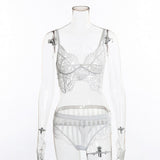 Maxbell Women Sexy White Lace Bra Panty G-String Lingerie Sleepwear Bodysuits S