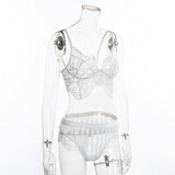 Maxbell Women Sexy White Lace Bra Panty G-String Lingerie Sleepwear Bodysuits S