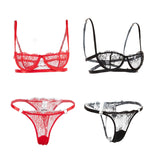 Max Women's Lace Lingerie Set Floral Lace Underwire Sheer Bra and Panty S Red