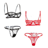 Max Women's Lace Lingerie Set Floral Lace Underwire Sheer Bra and Panty S Red