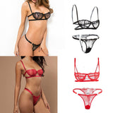 Max Women's Lace Lingerie Set Floral Lace Underwire Sheer Bra and Panty S Red