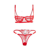 Max Women's Lace Lingerie Set Floral Lace Underwire Sheer Bra and Panty S Red