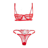 Max Women's Lace Lingerie Set Floral Lace Underwire Sheer Bra and Panty S Red