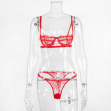 Max Women's Lace Lingerie Set Floral Lace Underwire Sheer Bra and Panty S Red