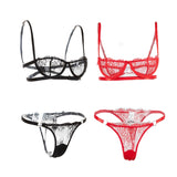 Max Women's Lace Lingerie Set Floral Lace Underwire Sheer Bra and Panty M Red