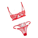 Max Women's Lace Lingerie Set Floral Lace Underwire Sheer Bra and Panty M Red