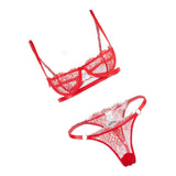 Max Women's Lace Lingerie Set Floral Lace Underwire Sheer Bra and Panty L Red