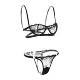 Max Women's Lace Lingerie Set Floral Lace Underwire Sheer Bra and Panty L Black