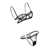 Max Women's Lace Lingerie Set Floral Lace Underwire Sheer Bra and Panty L Black