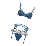 Max Crystal Chain Sexy Lingerie Women 3 Piece Lace Bodysuit Bra and Panty Set S