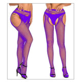 Max Maxb Women Crystal Rhinestone Fishnet Net Mesh Stockings Tights Pantyhose Purple