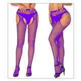 Max Maxb Women Crystal Rhinestone Fishnet Net Mesh Stockings Tights Pantyhose Purple