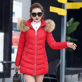 Maxbell women red medium down jackets fluffy collar hoodie coat zipper outwear L