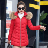 Maxbell women red medium down jackets fluffy collar hoodie coat zipper outwear L