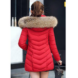 Maxbell women red medium down jackets fluffy collar hoodie coat zipper outwear L