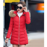 Maxbell women red medium down jackets fluffy collar hoodie coat zipper outwear XXXL