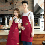 Max Unisex Canvas Apron with Pockets Cafe Kitchen Cooking Painting Apron Bib Red
