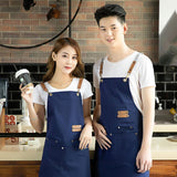 Max Unisex Canvas Apron with Pockets Cafe Kitchen Cooking Painting Apron Bib Blue