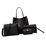 4Pieces Leather Handbag Shoulder Bags Purse Messenger Satchel Set Black