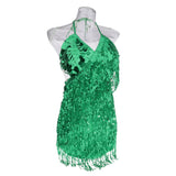 Maxbell Women Latin Ballroom Dance Costume Sequins Tassel Slip Dress Green