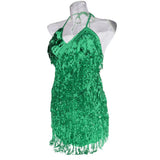 Maxbell Women Latin Ballroom Dance Costume Sequins Tassel Slip Dress Green