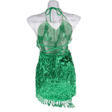 Maxbell Women Latin Ballroom Dance Costume Sequins Tassel Slip Dress Green