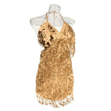 Maxbell Women Latin Ballroom Dance Costume Sequins Tassel Slip Dress Gold