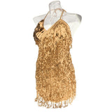 Maxbell Women Latin Ballroom Dance Costume Sequins Tassel Slip Dress Gold