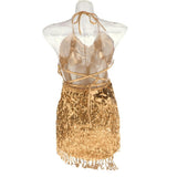 Maxbell Women Latin Ballroom Dance Costume Sequins Tassel Slip Dress Gold