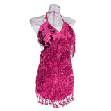 Maxbell Women Latin Ballroom Dance Costume Sequins Tassel Slip Dress Rose Red