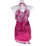 Maxbell Women Latin Ballroom Dance Costume Sequins Tassel Slip Dress Rose Red