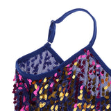 Maxbell Women's Strap Latin Dance Dress Sequin Tassel Rhythm Ballroom Skirt Navy