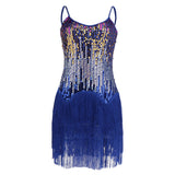 Maxbell Women's Strap Latin Dance Dress Sequin Tassel Rhythm Ballroom Skirt Navy